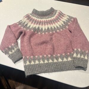 Cozy Pink and Gray Patterned Turtleneck Sweater